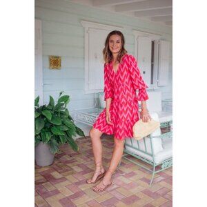Pomander Place Tuckernuck Pink Ikat Kenzo Chevron V-Neck Mini Swing Dress Large